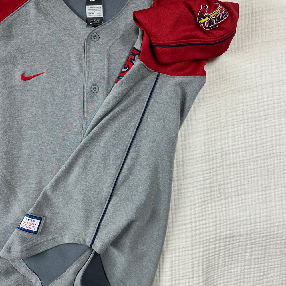 Vtg Nike St Louis Cardinals Mens Jersey Baseball MLB Button Up Grey Red Size L - Picture 5 of 10
